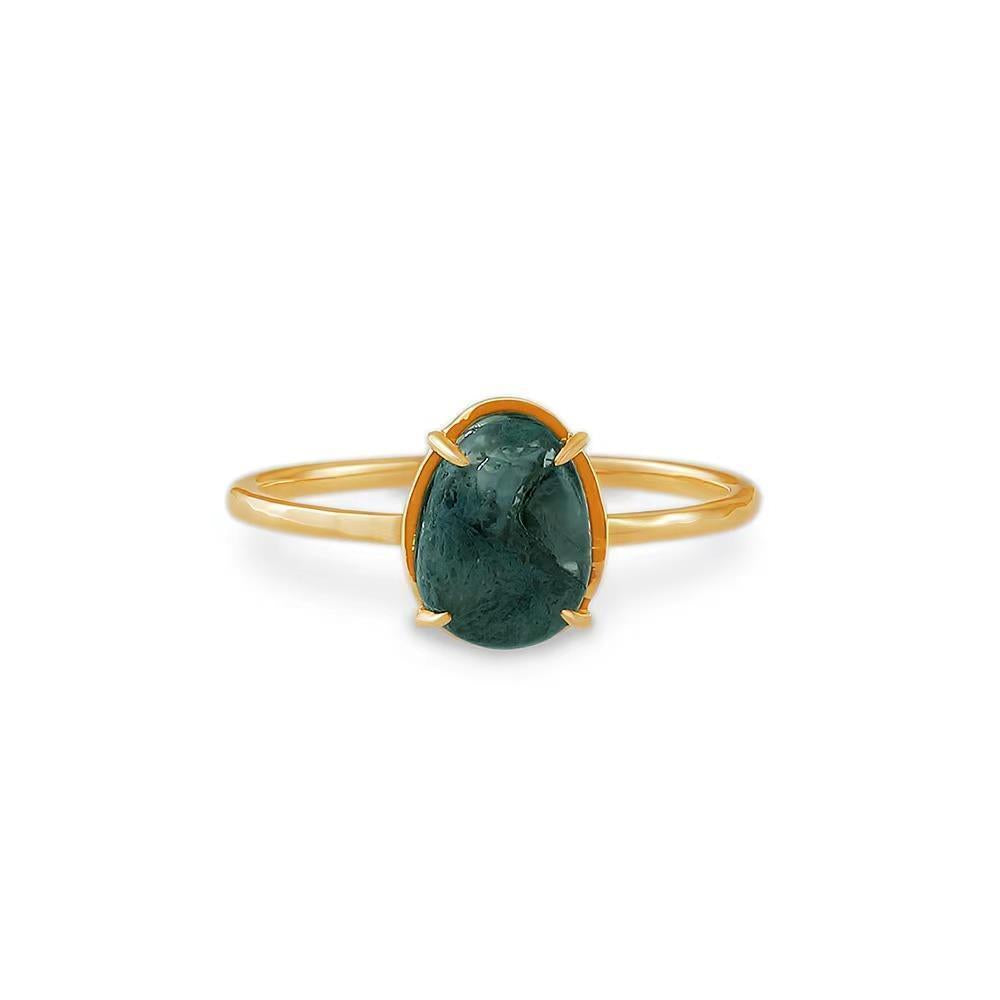 Seaweed Green Stone Water Drop Ring