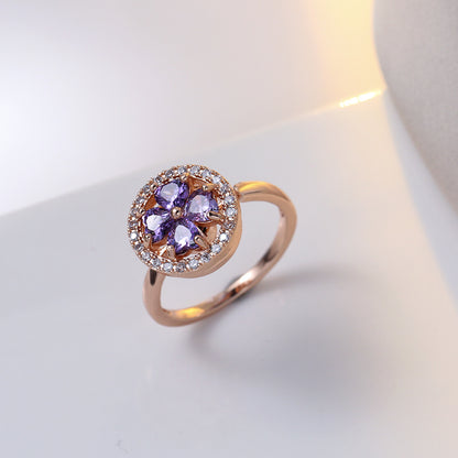 Zircon Temperament Temperamental Cold Style Fully Jeweled Loving Heart Ring