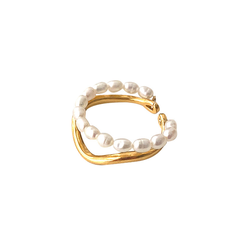 Women's Shaped Small Rice-shaped Beads Oval Pearl Ring