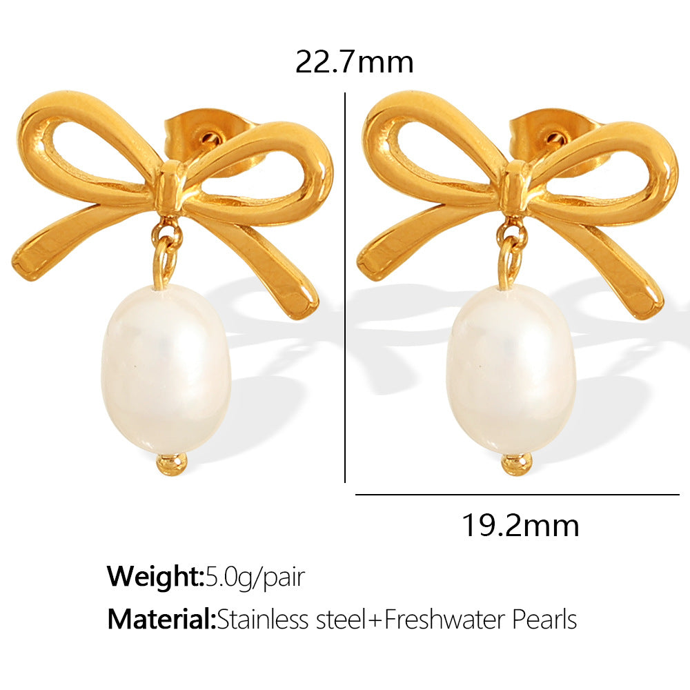 Spiral Pearl Simple And Light Luxury Ocean Style Shell Bow Earrings