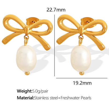 Spiral Pearl Simple And Light Luxury Ocean Style Shell Bow Earrings