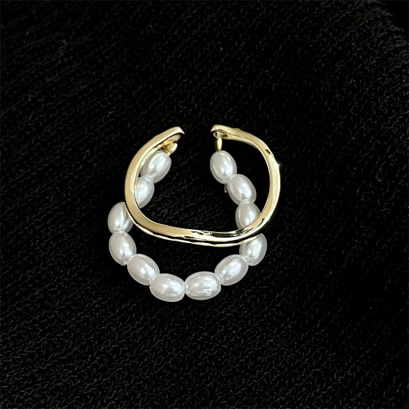 Women's Shaped Small Rice-shaped Beads Oval Pearl Ring