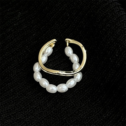 Women's Shaped Small Rice-shaped Beads Oval Pearl Ring