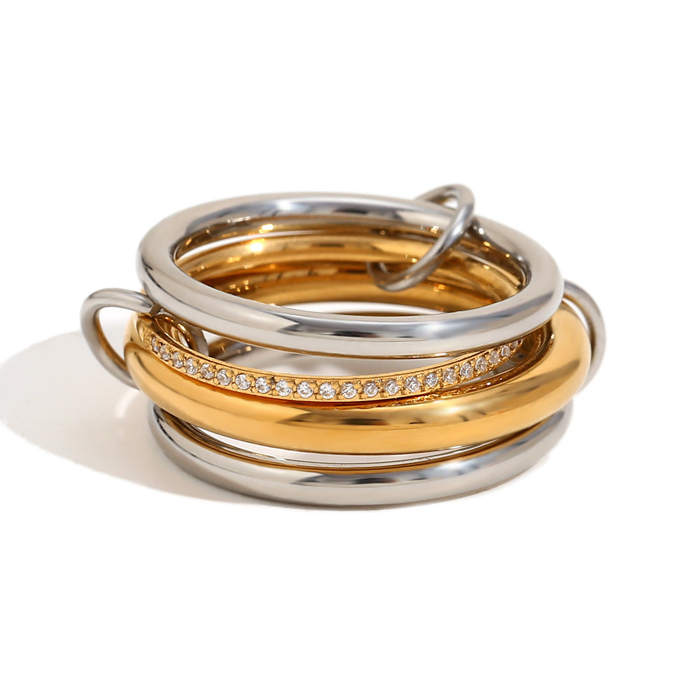 Stainless Steel 18K Gold Plating Four-layer Middle Diamond Ring