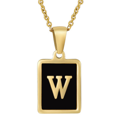 18K Gold Stainless Steel Square Letter Necklace For Women