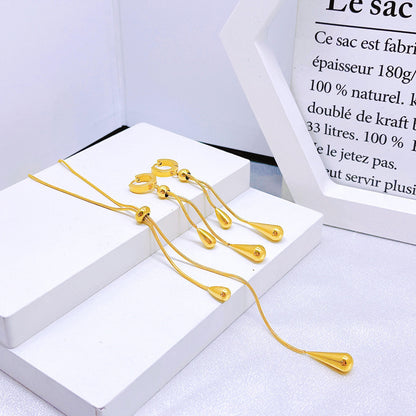 Women's Light Luxury Water Drop Tassel Necklace Earrings