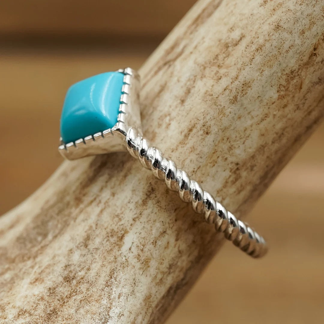 New Retro Blue Square Ring