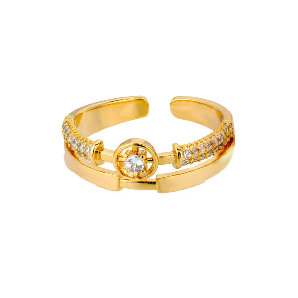 New Letter V Open-end Zircon Ring Double Layer