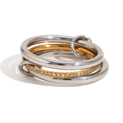 Stainless Steel 18K Gold Plating Four-layer Middle Diamond Ring