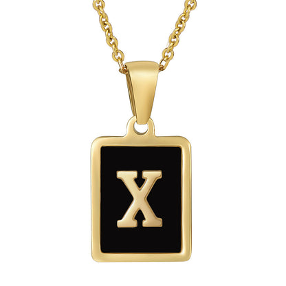 18K Gold Stainless Steel Square Letter Necklace For Women