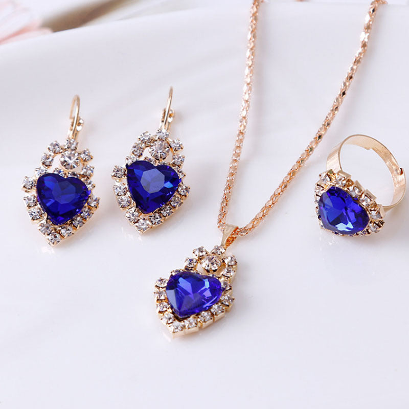 Water Drop Rhinestone Necklace, Earrings & Ring Set