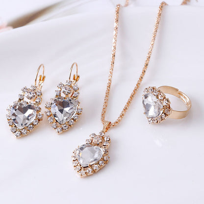 Water Drop Rhinestone Necklace, Earrings & Ring Set