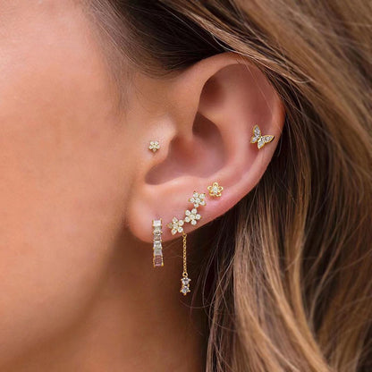 Star & Moon Zircon Flower Earrings