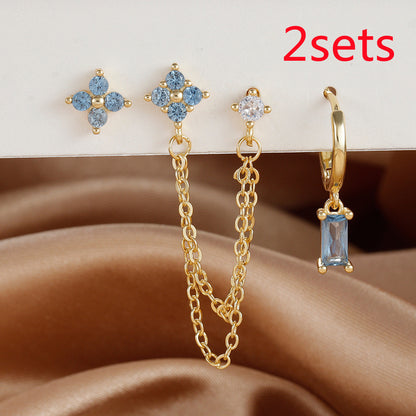 3-piece Set Zircon Birthstone Twelve Constellation Earrings