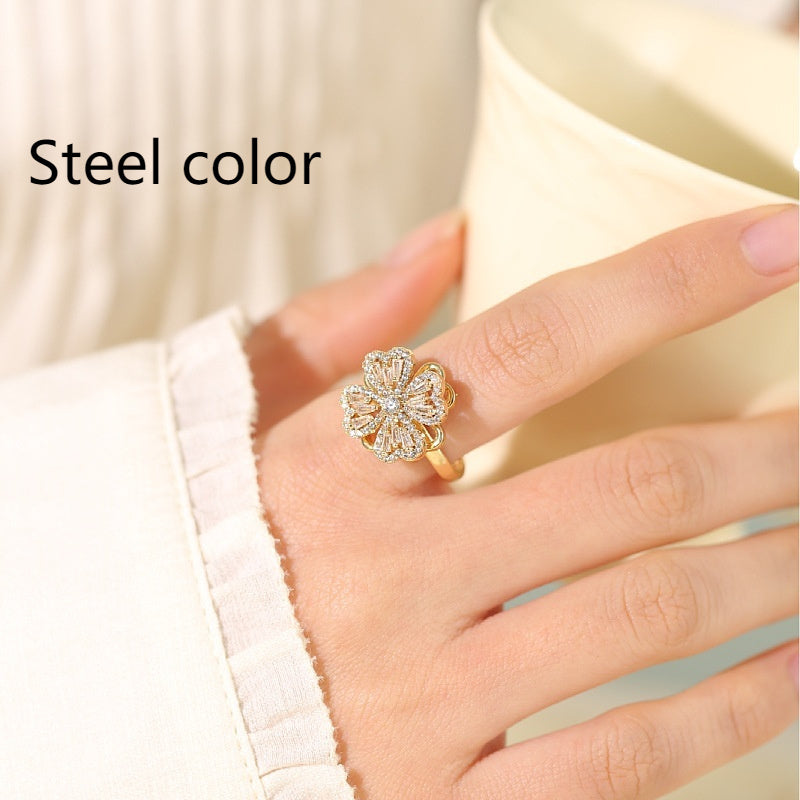 Zircon Temperament Temperamental Cold Style Fully Jeweled Loving Heart Ring