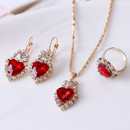 Water Drop Rhinestone Necklace, Earrings & Ring Set