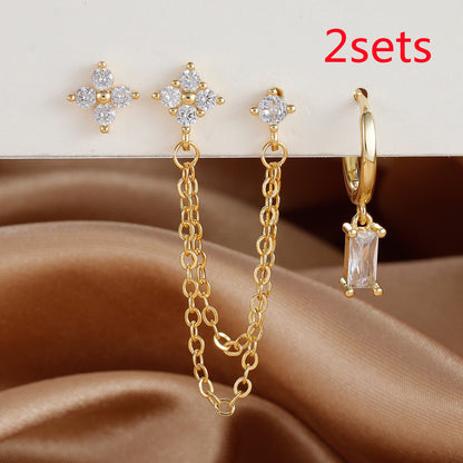 3-piece Set Zircon Birthstone Twelve Constellation Earrings